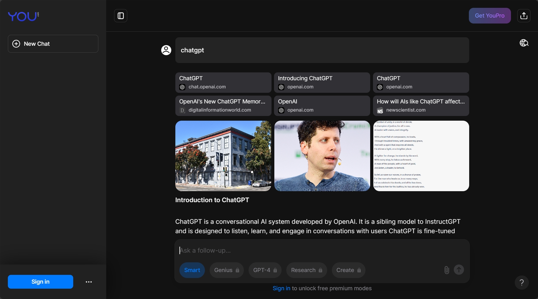 一款可以使用免费ChatGPT的AI搜索引擎-You.com