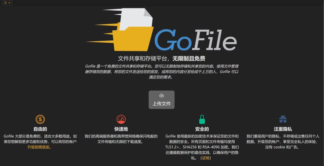 一个国外的文件存储网站无大小限制-GoFile